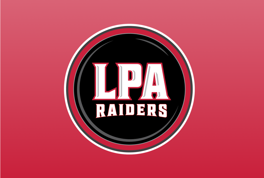 LPA Raiders on black circle against red background; logo