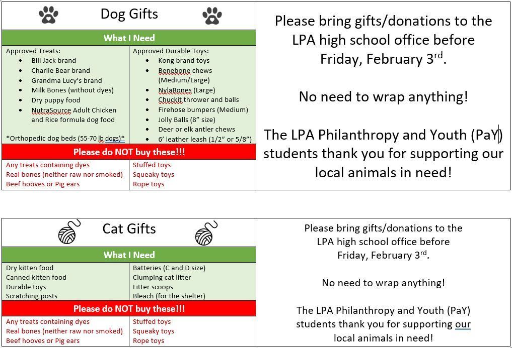 LPA Animal Donations